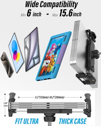 Aluminum Tablet Yoke Mount - [Large Clamp] [Thick Case Friendly] Airplane Tablet Holder, Aviation Flight Stick Clip Stand for Pilot, for iPad Pro Air Mini, iPhone, Galaxy, Fire, 6-15.6" Devices