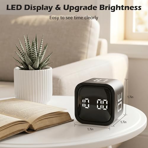 Pomodoro Timer Cube, Productivity Visual Timer Flip, 5/10/30/60 Min Preset Custom Countdown, ADHD Tool Rotating Countdown Stopwatch, Vibrate/High/Low Volume, for Study, Work, Game, Kitchen-Black - color: Black