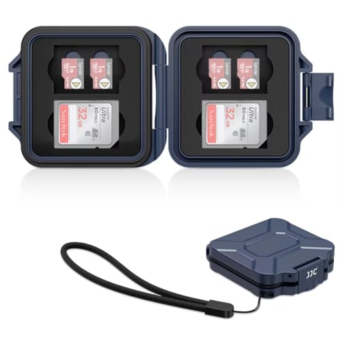 JJC Small SD Card Case Holder for 4 SD & 8 Micro SD Memory Cards, Dark Blue | 12 Slots, Slim & Lightweight Design, Water-Resistant & Shockproof, Soft EVA Interior, Includes Wrist Strap, Easy to Carry - size: Dark Blue/For 4 SD+8 Micro SD