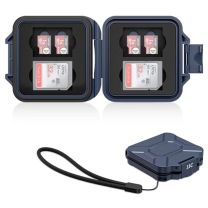 JJC Small SD Card Case Holder for 4 SD & 8 Micro SD Memory Cards, Dark Blue | 12 Slots, Slim & Lightweight Design, Water-Resistant & Shockproof, Soft EVA Interior, Includes Wrist Strap, Easy to Carry - size: Dark Blue/For 4 SD+8 Micro SD