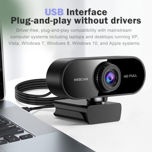 1080P Webcam with Microphone, Video Calling Web Camera, Wide-Angle Lens, Auto Light Correction, Plug & Play USB Webcam for Meetings, Streaming, for Laptop, Desktop, PC, Mac, Zoom, Skype, Black