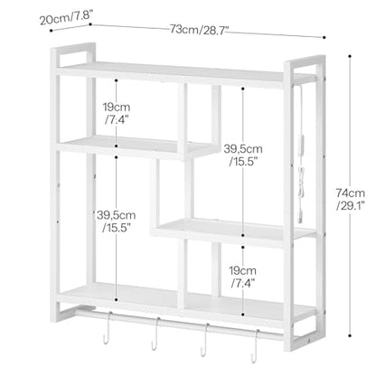 HOOBRO Gaming Floating Shelves with LED Lights, 28.7" LED Wall Mounted Shelf, 4-Tier Floating Wall Shelf for Storage, Display Rack with Hanging Bar and 4 S Hooks, for Gaming Room, White WT37DBJ01 - color: White