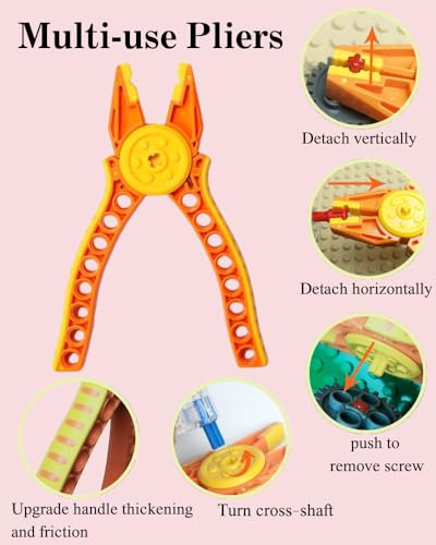 15PCS Remover Building Blocks Tool Kit - 3 PCS Brick Separator, Blocks Tool Suit, Multi-Functional Hammer, Red Gift Ribbon, Pliers, Tweezers, Finger Protectors with Iron-Box (Red) - color: Red