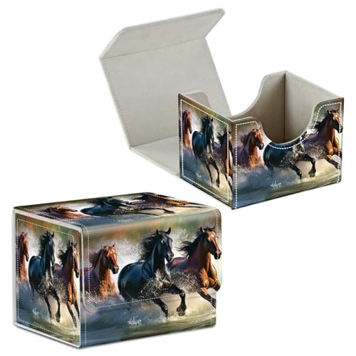 Card Deck Box for Trading Cards Commander Deck Box Card Storage Box with Strong Magnet Magic Premium Gathering Deck Box Cover for TCG CCG Magic Cards,Horse Running - color: Horse Running, size: A Card Case