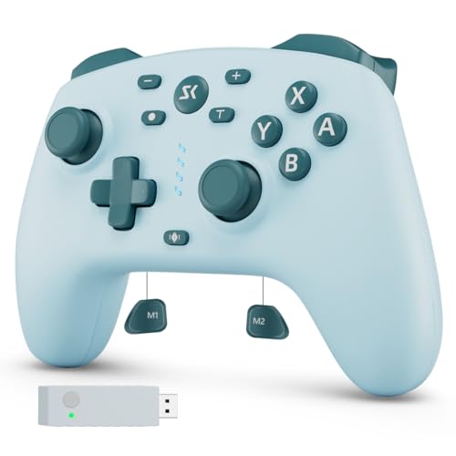 Wireless Switch Controller for Switch/Switch 2/Lite/OLED/PC Controller with 2.4G Adapter, Lake Blue Switch Controller with Hall Joysticks & Hall Triggers, Switch Pro Controller with Wake-up, 2 Back Programmable Buttons, Turbo Function - color: Lake Blue
