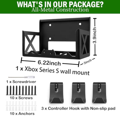 Wall Mount Kit for Xbox Series S,Steel Mount Includes Detachable Controller Holder and Headphone Stand （NOT for Xbox ONE S）