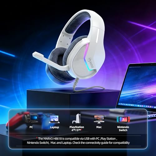 MARVO USB Gaming Headset with Mic, Wired Headphone with Surround Sound, Noise Canceling Gaming Headphones for PC, PS4/PS5, Laptop, Mac, Switch- H8618