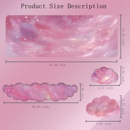 Cloud Mouse Pad Keyboard Wrist Rest 4PCS Galaxy Space Extended Large Desk Mat Pad Set Memory Foam Non-Slip Ergonomic Gaming Mouse Pad Wrist Support for Computer Laptop Home Office Cute Pink Stars - color: 4pcs Pink Galaxy