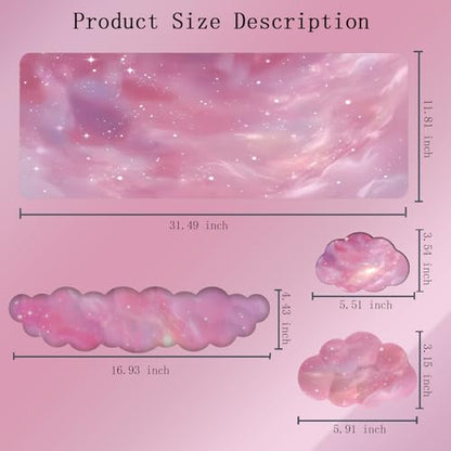 Cloud Mouse Pad Keyboard Wrist Rest 4PCS Galaxy Space Extended Large Desk Mat Pad Set Memory Foam Non-Slip Ergonomic Gaming Mouse Pad Wrist Support for Computer Laptop Home Office Cute Pink Stars - color: 4pcs Pink Galaxy