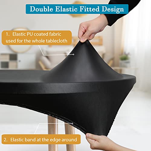 Double Fitted Design PU Round Fitted Tablecloth, Anti-Tear Wipeable Elastic Round Tablecloth, Soft-Touch Fitted Table Cloth, Waterproof Oil-Proof Table Cover (Black, 40"-44" Round) - color: Black, size: 43" (Round)