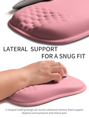 Hokafenle Ergonomic Wrist-Hugging Mouse Pad Wrist Support, U-Shaped Holding Wrist Rest Mousepad for Carpal Tunnel Pain Relief with Cushioned Memory Foam Slope Massage Bulge (Classic 10.2x8.3 in,Pink) - color: Pink