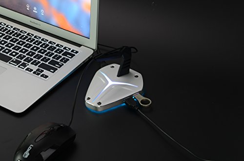 Gaming Mouse Bungee, 4-Port USB 3.0 HUB with Cord Holder, 7 LED RGB Backlit, Metal Material, Fast Charging High Speed, Multifunctional Cable Management for Pro Esports Competitive Games