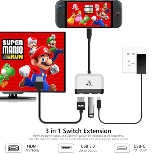 RREAKA Switch 2 Dock for Nintendo Switch 1/2 & Steam Deck, 4K@60Hz HDMI TV Adapter, Portable Travel Docking Station with USB 3.0 & 100W PD Fast Charging