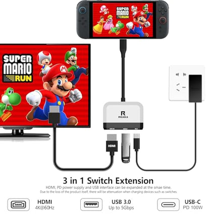 RREAKA Switch 2 Dock for Nintendo Switch 1/2 & Steam Deck, 4K@60Hz HDMI TV Adapter, Portable Travel Docking Station with USB 3.0 & 100W PD Fast Charging