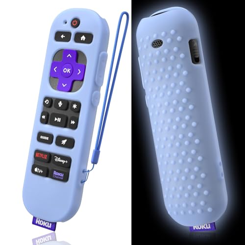 Silicone Cover for Roku Voice Remote Pro 2nd Ed. Roku Remote Control RCB1R Protective Silicone Case Sleeve Shockproof Skin for Roku Remote with Lanyard (Glow Blue) - color: glow blue
