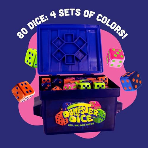 Big Discoveries Dumpster Dice Fast-Paced Family Dice Game | Fun 4-Player Board and Dice Game with Dumpster, 80 Piece Dice Set, and Graffiti Stickers | Perfect for Travel, Parties, and Game Night