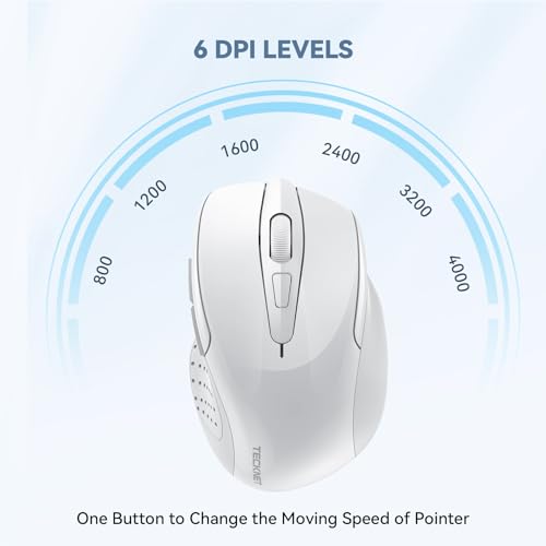 TECKNET Wireless Mouse, 2.4G Ergonomic Computer Mouse, 2600 DPI, White | Ergonomic Design with Side Grips, Adjustable DPI, 2-Year Battery, Compact Size, USB-A Plug & Play, Wide OS Compatibility - color: White