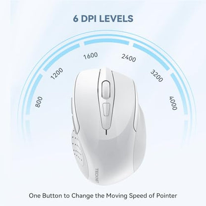 TECKNET Wireless Mouse, 2.4G Ergonomic Computer Mouse, 2600 DPI, White | Ergonomic Design with Side Grips, Adjustable DPI, 2-Year Battery, Compact Size, USB-A Plug & Play, Wide OS Compatibility - color: White