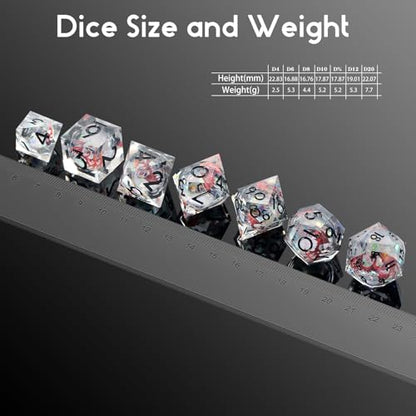 Red Dragon DNDND Sharp Dice with Black Numbers | Liquid Core 7-Piece D&D Dice Set | Dragon Themed Metal Case | Ideal RPG Gift - color: Liquid Dragon