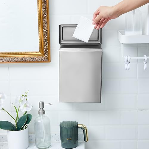 Tioncy Sanitary Napkin Receptacle, Tampon Disposal Bin Wall Mounted Tampon Holder Stainless Steel Sanitary Napkin Disposal Bins for Home Office Public Restrooms Bathroom(Natural Color, 1 Piece) - color: Natural Color