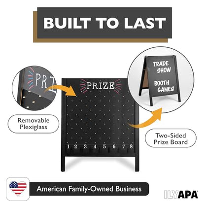 Ilyapa Prize Drop Board, 27.5x41 in - Penny Drop Game, Chalkboard Sign | Wooden A-Frame Chalkboard Sign, Includes 16 Coin Drop Discs & Eraser - For Trade Shows & Events - color: Black, size: 28x41