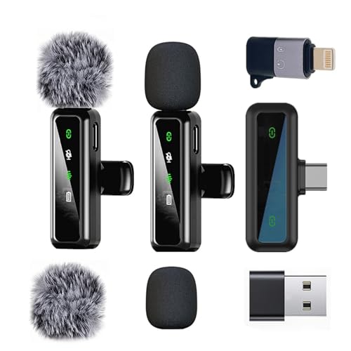 Wireless Lavalier Microphone for iPhone - iPad, Android Phone Computer, Mini Microphone for Live Streaming, Video Recording, Outdoor or Indoor Interviews, YouTube, TikTok, Vlog (Black) - color: black