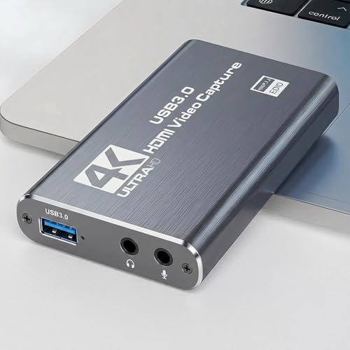 USB 3.0 HDMI Video Capture Card, 4K@30Hz Input, Full HD 1080P Recording for Gaming, Live Streaming, Video Conference, Compatible with PC, Phone, Camera, TV,Grey - color: Grey