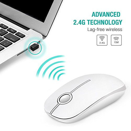 VssoPlor Wireless Mouse, 2.4G Slim Computer Laptop Mouse, Pure White | Portable Mouse, Plug & Play USB Nano Receiver, Quiet Silent Optical Mice for Notebook, PC, Laptop, Computer, Windows, Mac - color: White
