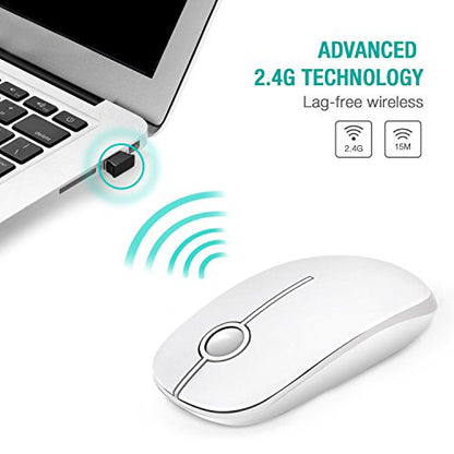 VssoPlor Wireless Mouse, 2.4G Slim Computer Laptop Mouse, Pure White | Portable Mouse, Plug & Play USB Nano Receiver, Quiet Silent Optical Mice for Notebook, PC, Laptop, Computer, Windows, Mac - color: White