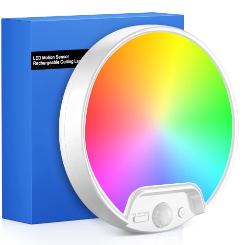 Homelist RGB Rechargeable Shower Motion Sensor Ceiling Light with Remote | Wireless Battery Operated Ceiling Light with 10 Colors Changing, for Basement, Pantry, Cabinet, Hallway, Stairs, Shed, Garage - color: RGB - 10 Colors, size: 1 Pack