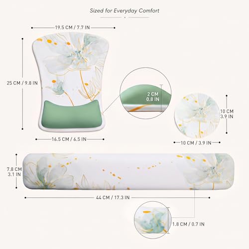 Gel Mouse Pad & Memory Foam Keyboard Wrist Rest Set Sage Green Floral - color: Sage Green Floral