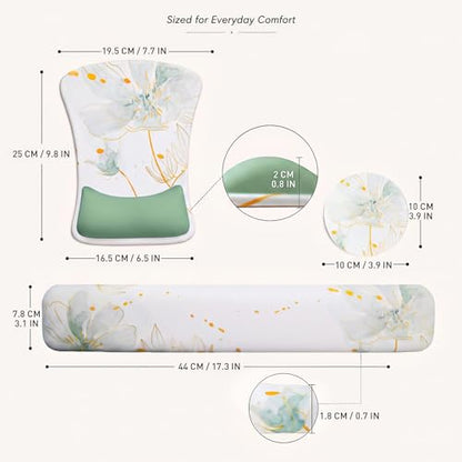 Gel Mouse Pad & Memory Foam Keyboard Wrist Rest Set Sage Green Floral - color: Sage Green Floral
