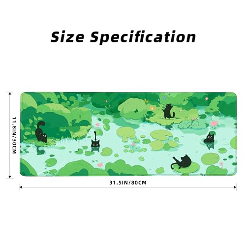 FLY SPRAY Gaming Mouse Pad for Computer,XXL Cute Cat Mousepad Laptop,Green Anime Mouse Mat,Extended Large Black Japanese Keyboard Pads,Non-Slip Mouse Pads for Game Office Home（31.5 x 11.9 in） - color: Black Green Cat