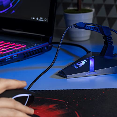 Klim Bungee Holder for Gaming Mouse - New Version - 3 x USB Hub 2.0 - Multi Functional Computer Accessory - Backlit and Stable - Wired Mouse Cable Holder - 5-Year Warranty