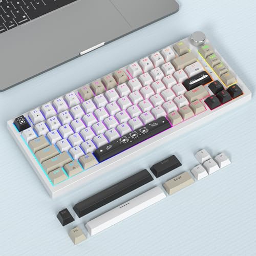 Owpkeenthy 75% Keyboard, 82 Key Gasket Mounted Mechanical Gaming, Wired RGB Backlit NKRO Compact Hot Swappable Keyboard with Volume Knob for PC Laptop (82 Gray White) - color: 82 Gray White