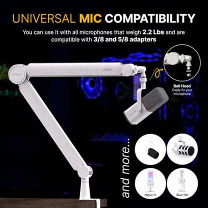 Mic Arm White Premium Boom Arm 360° Rotatable Microphone Arm Stand with Desk Mount Fully Adjustable Sturdy and Universal VALIANT WHITE Model - color: 4 VALIANT WHITE