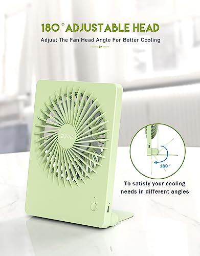 Zuvas Desk Fan Small Rechargeable Battery Table Fans for travel Ultra Quiet | 180° Tilt Folding, LED Dislay, Portable Fan Slim Design, 3 Speed Adjustable, for Office Bedroom Desktop, Cruise Essentials - color: Light Green