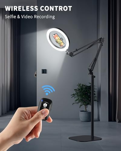 10" Ring Light Tripod for iPhone Overhead Phone Mount Holder, Flexible Ring Light with Stand - LED CRI >95 & Adjustable 70" Height, Phone Stand for Recording Video Camera Selfie Vlog TikTok YouTube - size: 10 inches