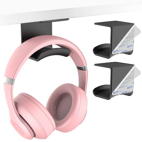 HomeMount Headphone Hook Under Desk - Headphone Holder Under Table, Adhesive Gaming Headphone Stand Hanger Desk Mount for Most Headphone(Black-2P) - color: Black-2P