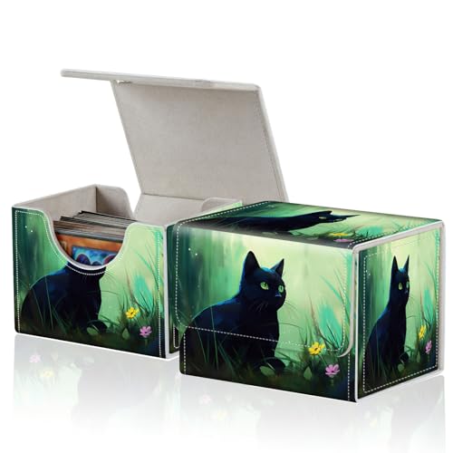 for MTG Commander Deck Box,Card Deck Box for Trading Yugioh MTG,Fits 100 Double Sleeved Cards,PU Leather Strong Magnet Case for Magic Commander TCG CCG,Black Cat Forest - color: Black Cat Forest
