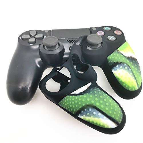 Silicone Skin Cover for Ps4 Slim/Pro DualShock Controller(1pc Anti-Slip Case, 1 Pair L2 R2 Trigger Extender, 4pcs Thumb Grips,4pcs LED Light Bar Protector Decal)(Double Green granular) - color: Double Green granular