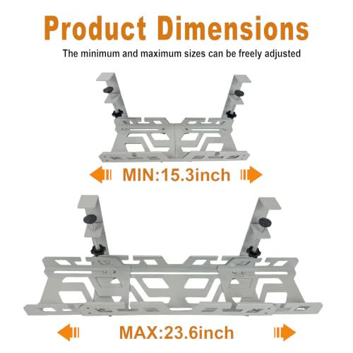 Under Desk Cable Management Tray 15.4-26 Inches Bidirectional Extendable Metal Cable Organizer with Clamp Mount, No Drill Wire Management System for Home Office & Gaming Desk(Light Gray) - color: light gray