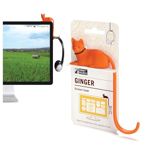 Monkey Business Ginger The Cat Tail Hook for Computer Screen, Tight Spaces, Hang Keys, Accessories in Easy Reach (Orange) - color: Orange