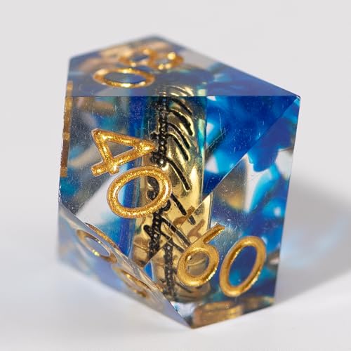 Magic Ring DND Dice Set Resin 7Pcs Dice DND with an Iron Box for DND; COC; Role Playing dice Games and Board Games Gift (Blue) - color: Ring Blue