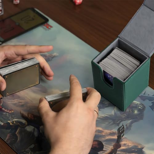Yookeer 4 Pieces Leather Deck Card Boxes Cards Deck Game Box for Collectible Playing Card Box Compatible with MTG Commander(Black and Red, Green, Blue, Red,Vertical) - color: Black and Red, Green, Blue, Red, style: Vertical