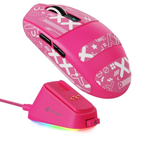 MAMBASNAKE ATTACK SHARK G3PRO Wireless Gaming Mouse with RGB Magnetic Charging Dock,Tri-Mode-2.4G/USB-C Wired/BT, 25K DPI,PAW3311 Optical Sensor,59g Ultra Lightweight,Slip Grip Tape for PC/Mac(Red) - color: Red & Griptape