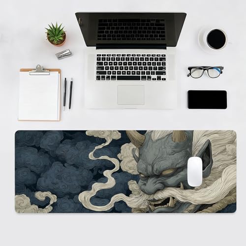 Japanese Gaming Mouse Pad, Large Mousepad XL Extended Demon Desk Mat with Non-Slip Rubber Base, Laptop Big Desk Pad, Computer Keyboard Mat for Gamers, Office&Home, 31.5x11.8in - color: Grimace