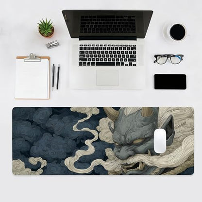 Japanese Gaming Mouse Pad, Large Mousepad XL Extended Demon Desk Mat with Non-Slip Rubber Base, Laptop Big Desk Pad, Computer Keyboard Mat for Gamers, Office&Home, 31.5x11.8in - color: Grimace