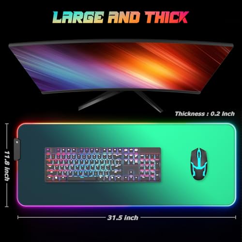 ITNRSIIET RGB Gaming Mouse Pad Full Desk XL Extended Large Gaming Mousepad 12 Lighting Modes, 30% Thicker, Big LED Desk Mat for Keyboard Men Gamers Esport Pros, 32" x 12",Gradual Green - color: Z-gradual Green