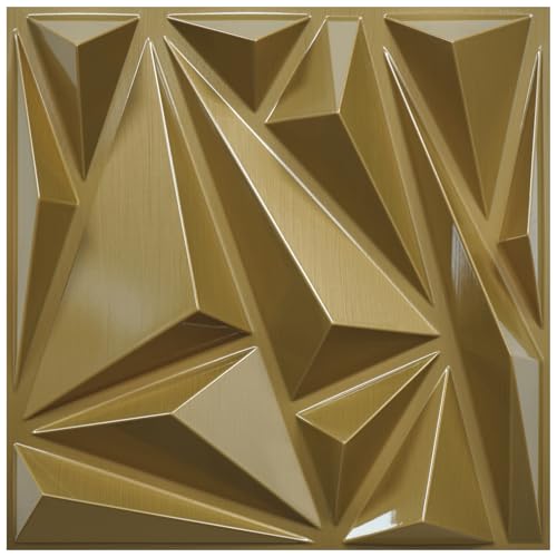 STICKGOO 3D Wall Panels for Interior Wall Decor, 12''x12'', PVC, 33 Pack | Brushed Gold Diamond Design, Waterproof Accent Wall Panels for Bedroom, Gaming, Living Room, TV Background, Cover 32.Sq.Ft - color: Brushed Gold